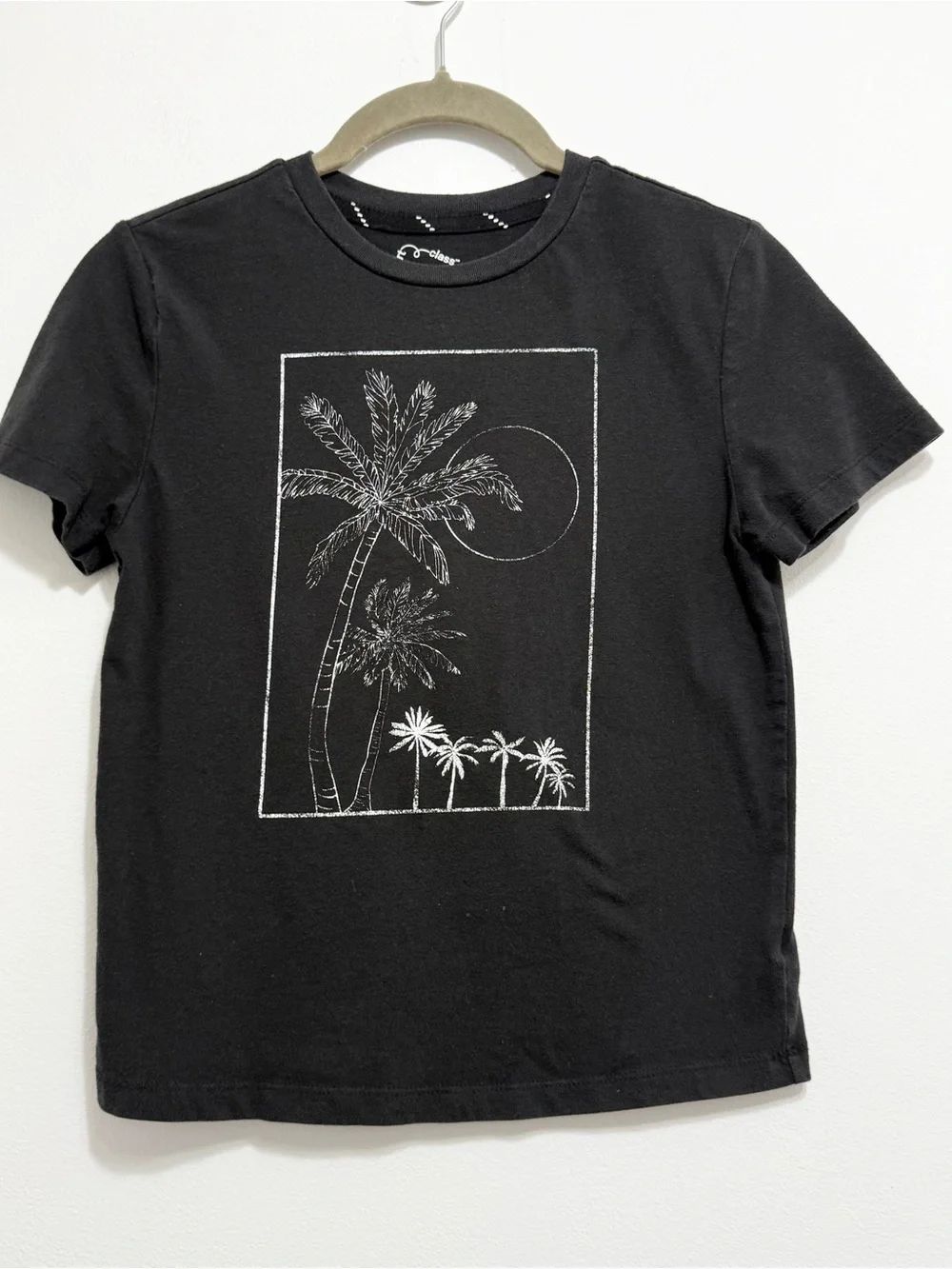 Art Class Palm Tree Graphic Tee Black Short Sleeve Kids Size Small